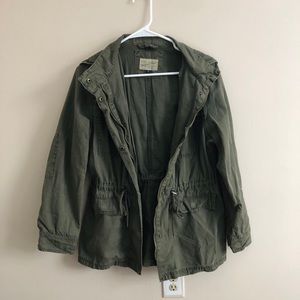 Army Green Zip and Snap Button Jacket